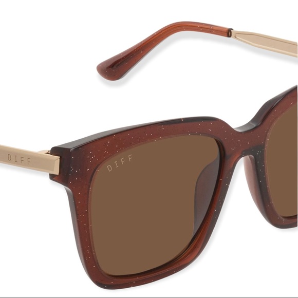 DIFF Bella Sunglasses Festive Chestnut Frames Brown Lens Sparkle Square Sunnies - Picture 3 of 6
